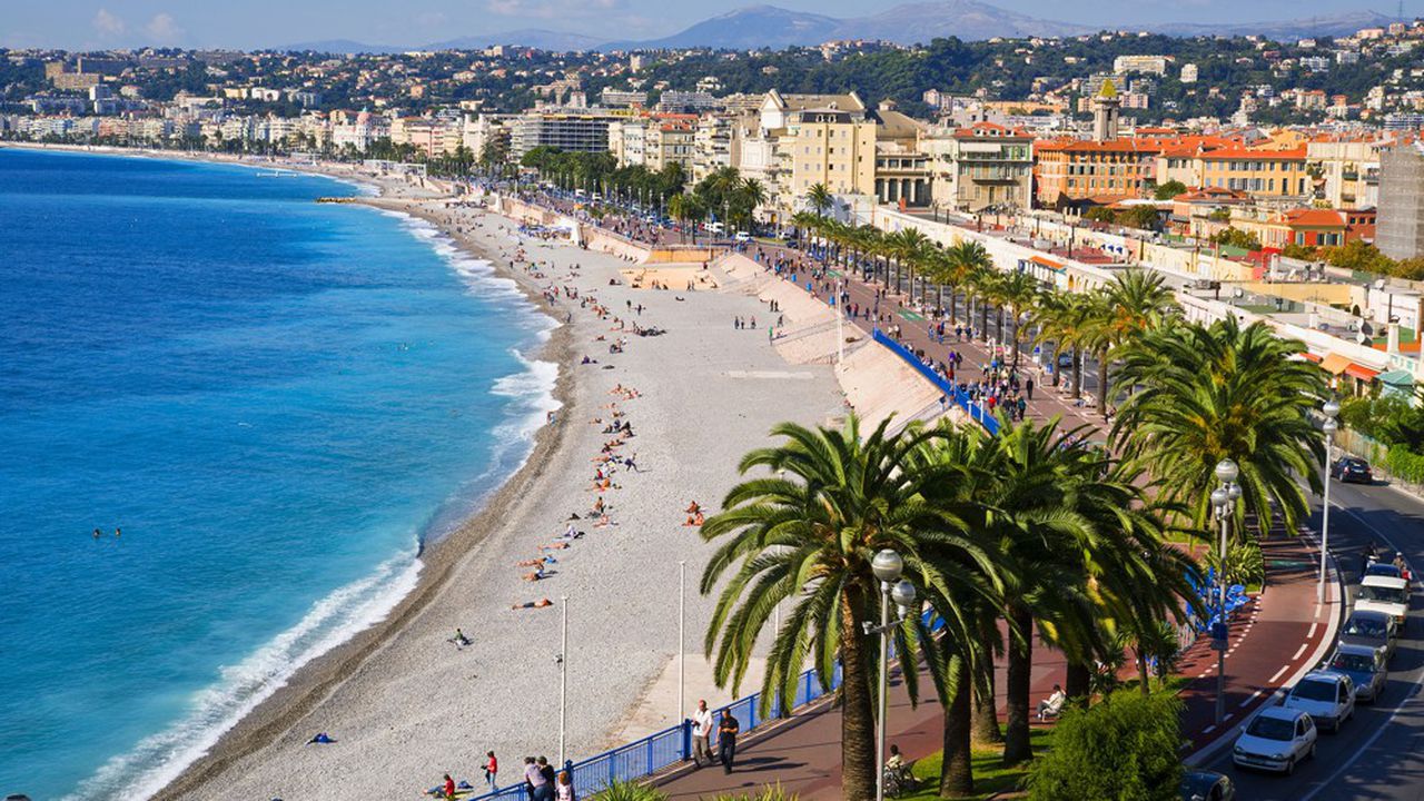 A celebrated promenade along the Mediterranean beach at Nice, France. nice
