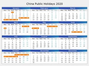 calendrier qui décrit les vacances chinoises